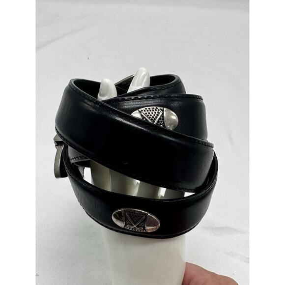 Black Leather PGA Tour Silvertone Medallion Belt Sz 42 47” Long Golf Club - Picture 4 of 11